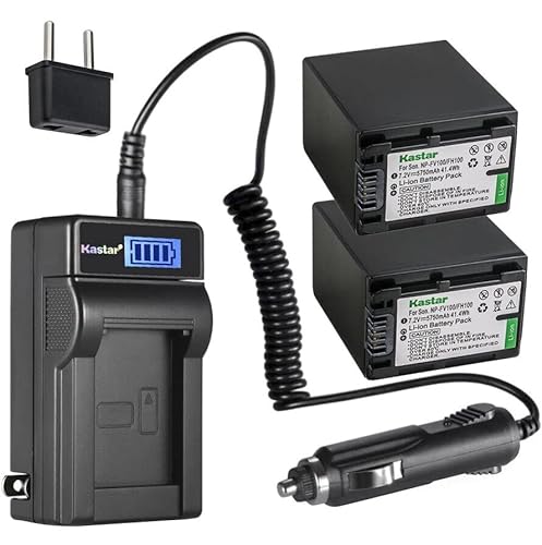 Kastar 2-Pack NP-FH100 Battery and LCD AC Charger Compatible with Sony DCR-SR57, DCR-S60, DCR-SR62, DCR-SR65, DCR-SR77, DCR-SR8, DCR-SR80, DCR-SR82