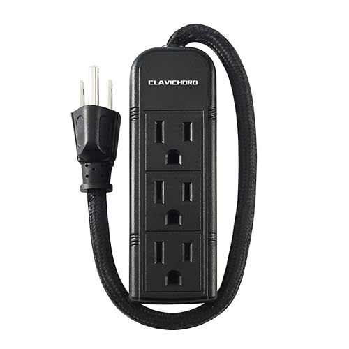 Power Strip with Flat Plug - 3 Ground Outlets 7 Inch Heavy Duty Braided Extension Cord Flat Plug Mountable Outlet Strip for Computer/Home/Office