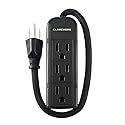 Power Strip with Flat Plug - 3 Ground Outlets 7 Inch Heavy Duty Braided Extension Cord Flat Plug Mountable Outlet Strip for Computer/Home/Office