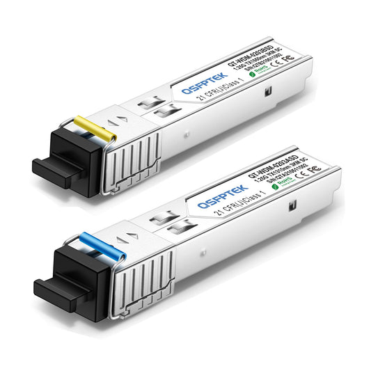 QSFPTEK 1Pair 1.25G SFP WDM SC Bidi Transceiver, 1.25gb Single-Mode Fiber Connector, sfp-wdm-sm 1000base bidi SFP SMF Simplex Fiber Module SMF