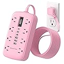 Pink Extension Cord with Surge Protector - 5 FT Kawaii Power Strip, Cute Extension Cord with 6 USB(3 USB C) and 8 Outlets, Pink Desk Accessories