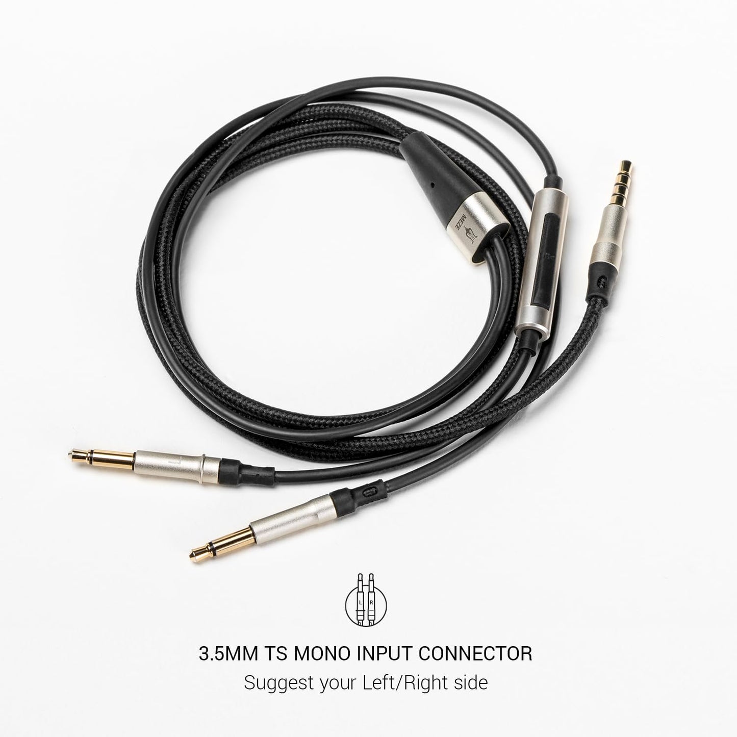 MEZE AUDIO | 1.2m Cable with Mic & Remote for 99 Classics Walnut Silver | 3.5mm Male to Dual TS Mono 3.5mm Male Connector Plug | Kevlar Reinforced