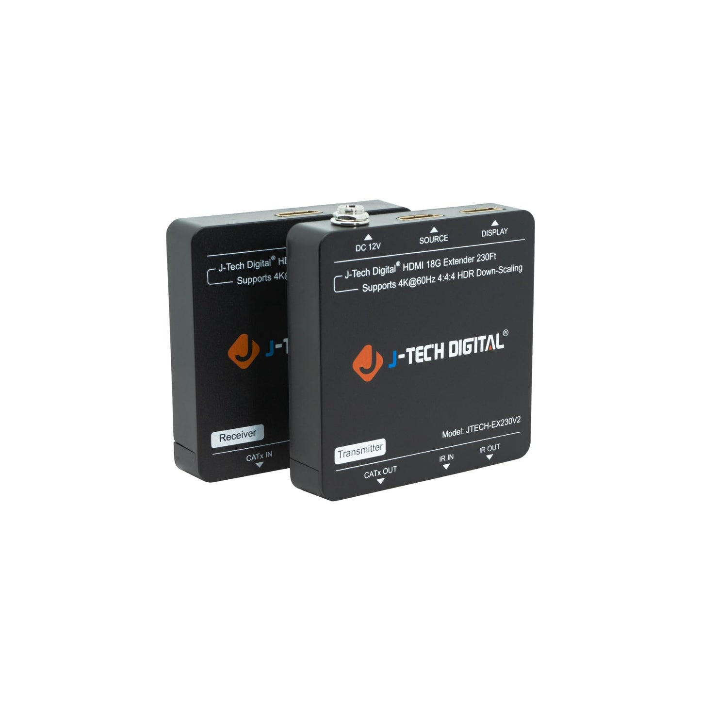 HDMI Extender 4K 60Hz Over Cat5e/6 Ethernet Cable Up to 230ft. Supports 4K Downscale HDMI Loop Out PoC HDR Bi-Directional IR by J-Tech Digital