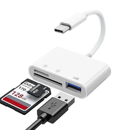 USB C SD Card Reader for iPhone 15 16 17, SD Card Adapter with SD MicroSD USB 3 Ports, USBC Memory Card Reader for iPhone 15 16, iPad, Mac, MacBook