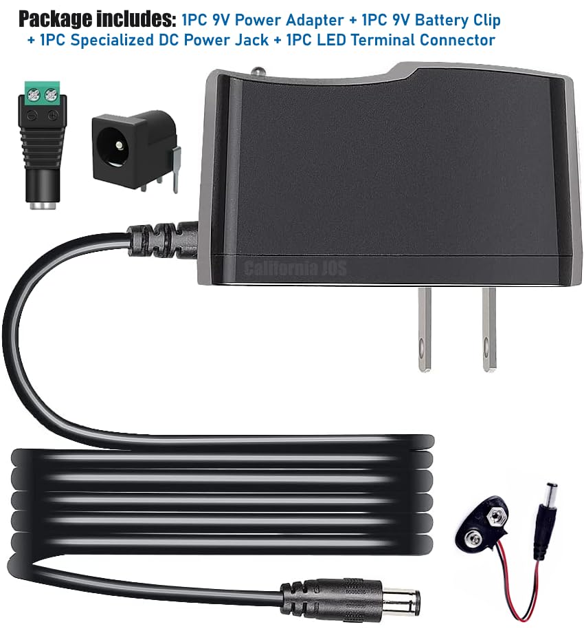 9V 1A AC DC 100V-240V Power Supply Adapter Cord for Arduino UNO R3 MEGA, US Plug - Center Positive 5.5x2.1~2.5mm