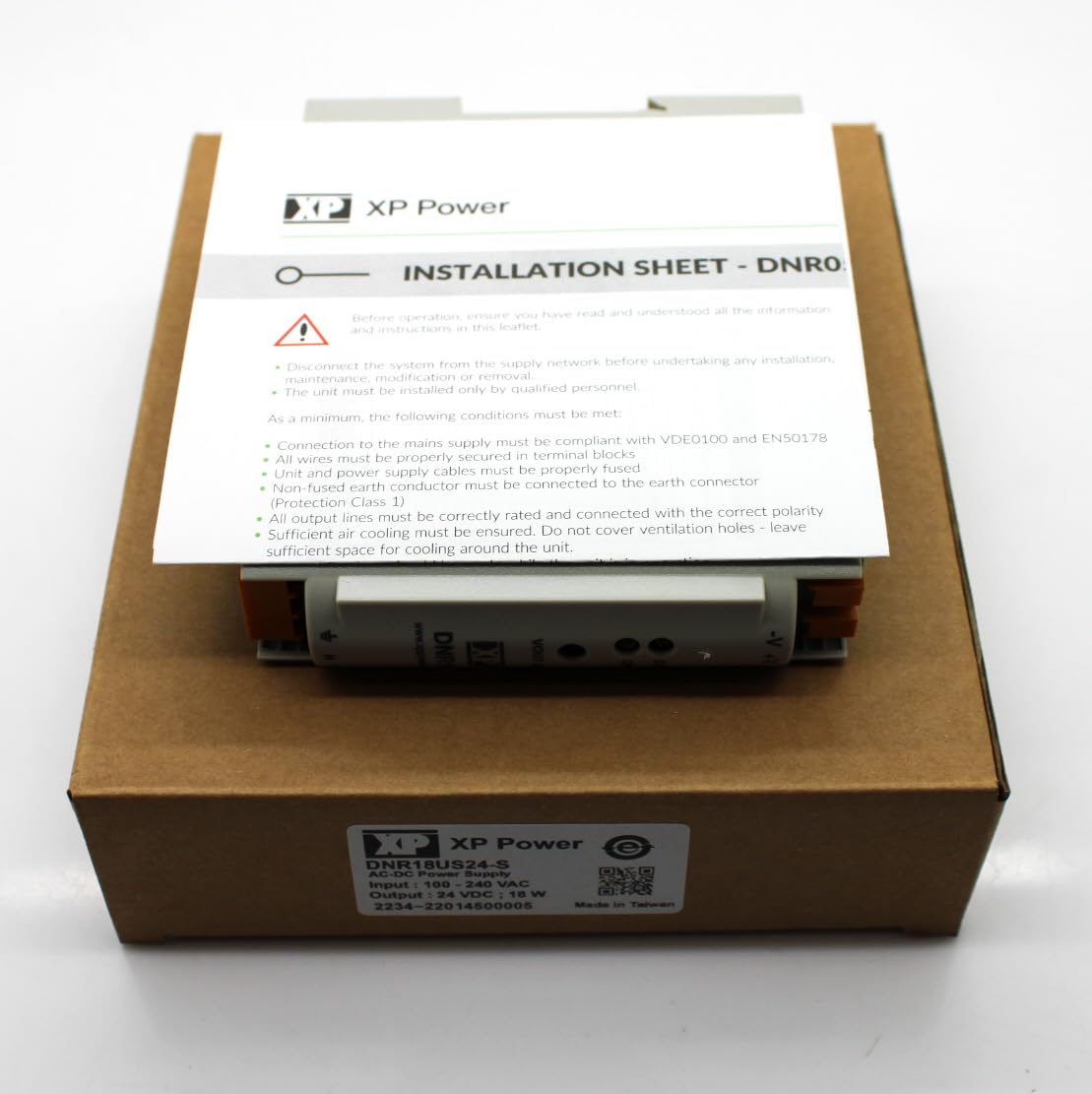 XP POWER DNR18US24-S Power Supply; AC-DC; 24V 0.75A, 90-264VAC in; Adj Vout, Enclosed; 18W; DIN Rail;