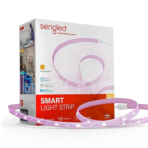 Sengled Smart Zigbee Multicolor Light Strip, 2M (6.56ft) Base Kit, Hub Required, Also Compatible with Alexa & Google Assistant, RGBW, Extendable, High