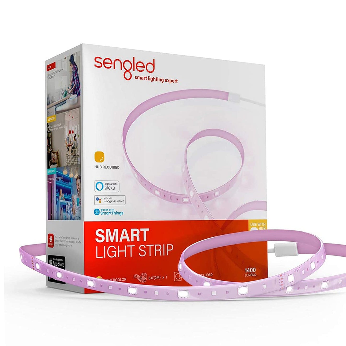 Sengled Smart Zigbee Multicolor Light Strip, 2M (6.56ft) Base Kit, Hub Required, Also Compatible with Alexa & Google Assistant, RGBW, Extendable, High