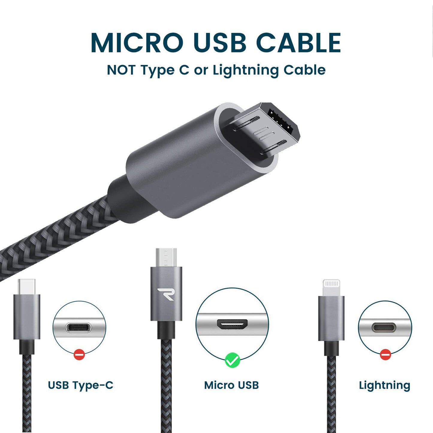 RAMPOW Micro USB Cable [2 Pack/3.3ft] QC 3.0 Fast Charging & Sync Android Charger, Braided Nylon Micro USB Cables for Samsung Galaxy S7/S6 and Edge