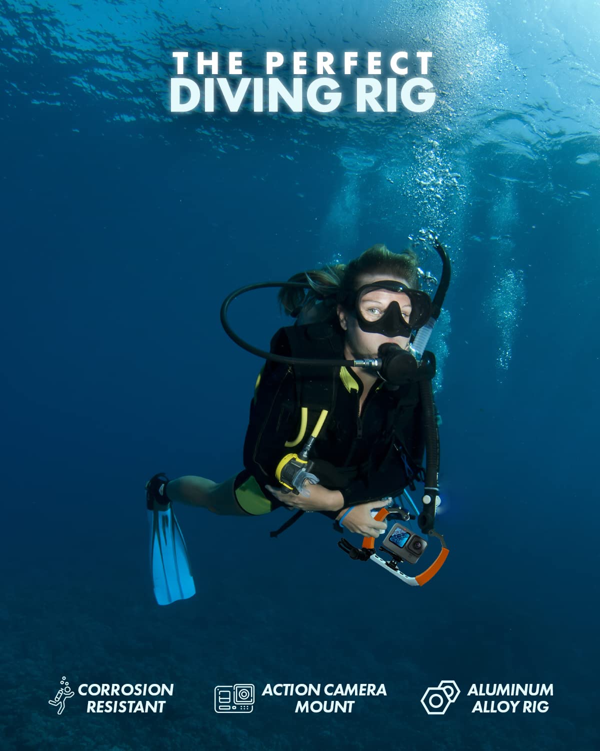 Movo GB-U70T Underwater Diving Rig for GoPro Hero with Cold Shoe Mounts, Wrist Strap - Works with HERO6, HERO7, HERO8, HERO9, HERO10, HERO11, and Osmo