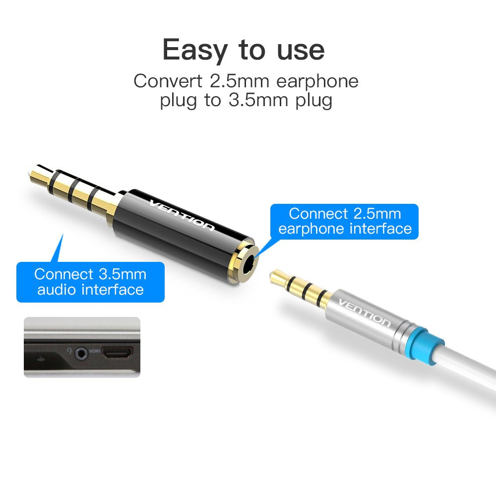 VENTION 3.5mm Male to 2.5mm Female Audio Adapter(2 Pack), 2.5mm Female to 3.5mm Male Gold Plated Audio Jack Connector Stereo/Mono Auxiliary Plug