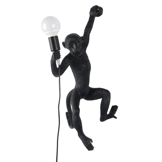 CHABEI Modern Resin Monkey Wall Lamp & Pendant Light - Hemp Rope Vintage Lamp for Home Decor - Dining, Living Room, Bedroom, Entryway (Black)