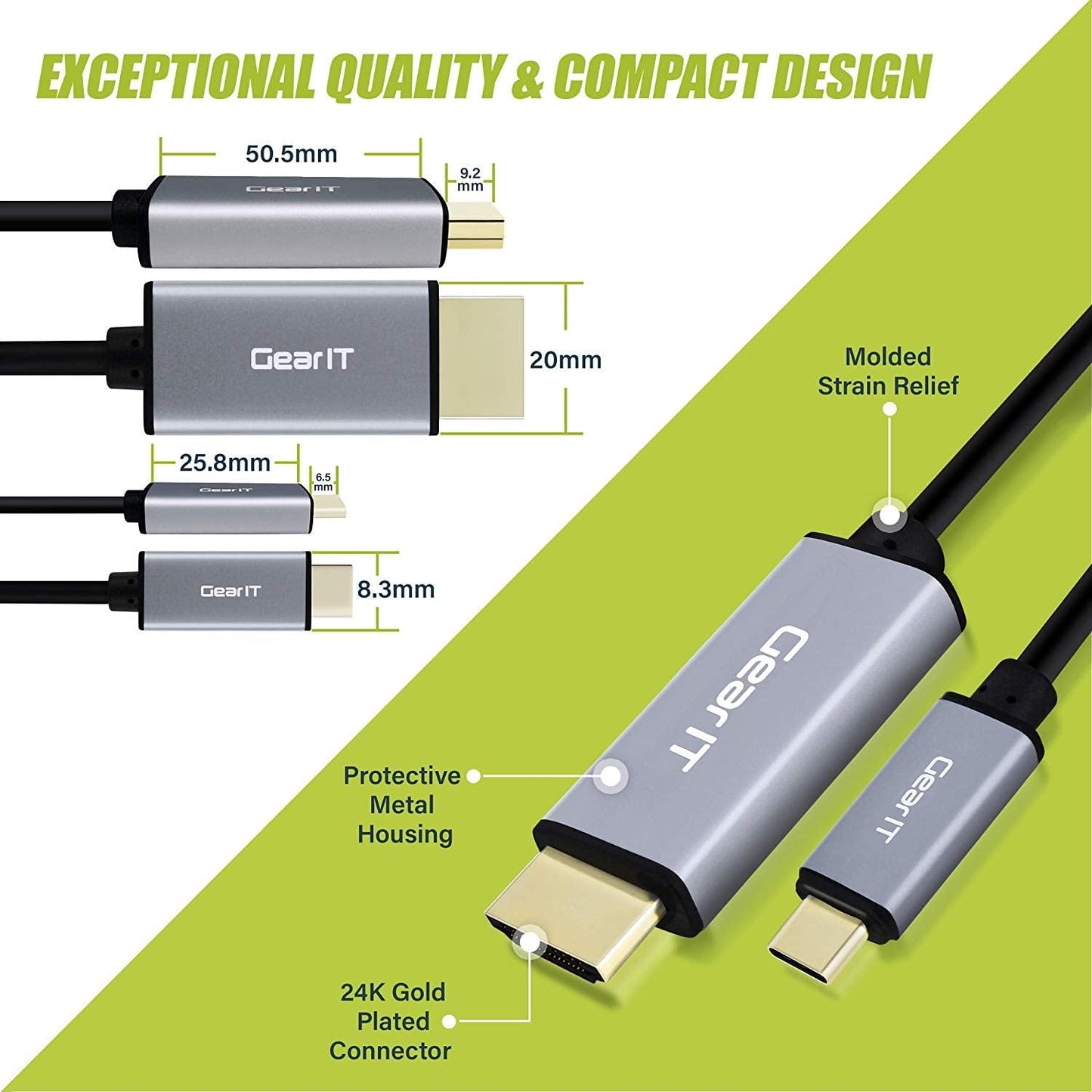 GEARit 6ft USB-C to HDMI Cable [Thunderbolt 3 Port Compatible] USB Type C to HDMI Cable (4K@60Hz) for MacBook Pro 2018/2017, MacBook Air, iPad Pro