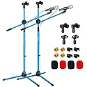 5 Core Mic Stand Floor 2Pc Adjustable Dual Tripod Microphone Stands Holds 2 Mics w Extending Telescoping Boom Arm - MS DBL 2Pk (MS DBL G SKY BLU, 2