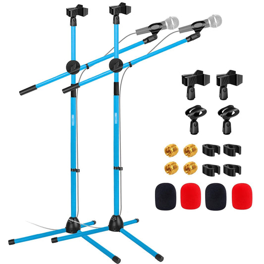 5 Core Mic Stand Floor 2Pc Adjustable Dual Tripod Microphone Stands Holds 2 Mics w Extending Telescoping Boom Arm - MS DBL 2Pk (MS DBL G SKY BLU, 2