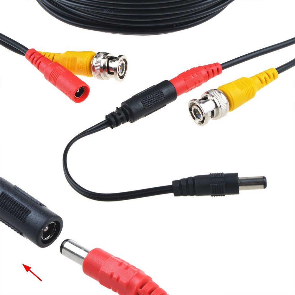 Flashmen 25ft 1 Pack BNC Video Power Cable Security Camera Wire Cord for CCTV DVR Surveillance System One Cable with 2X BNC to RCA connectors 2X BNC