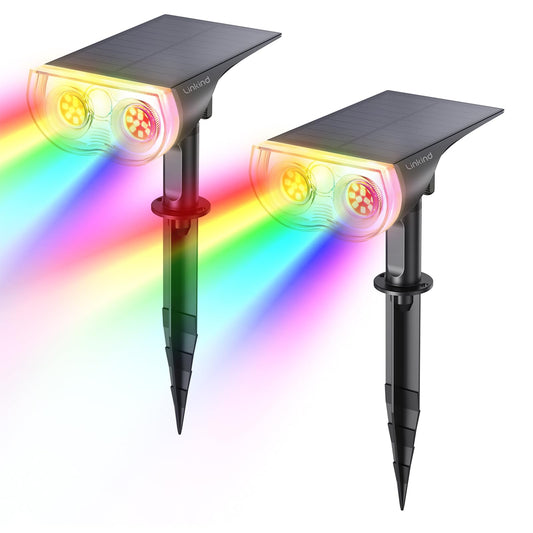 Linkind Solar Lights Outdoor Waterproof IP65, StarRay RGB Solar Spot Lights Outdoor, Color Changing Outdoor Solar Lights for Yard, Garden, Pathway