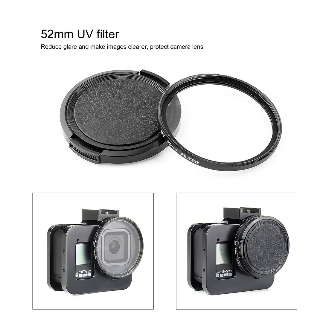 SOONSUN Aluminum Alloy Multi-Function Frame Mount Protective Housing Case with Vertical and Horizontal Modes for GoPro Hero 8 Black - Includes Lens