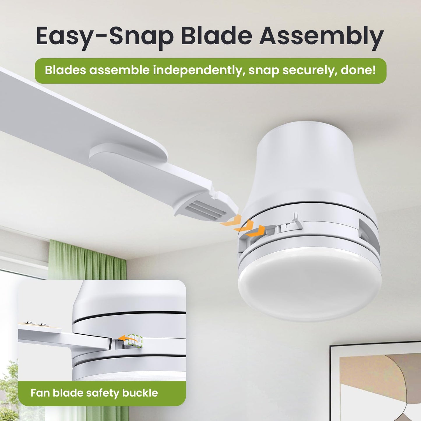 Vemaller 52" Ceiling Fans with Lights and Remote: 90% Less Assembly Time with Light Pre-Installed & Snap-in Blades, Reversible, 3CCT, Modern Low