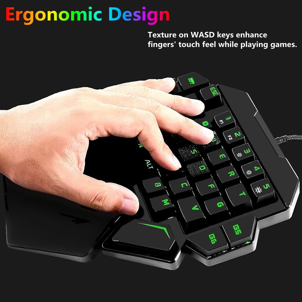 Cakce RGB One Handed Mechanical Gaming Keyboard,Colorful Backlit,Wrist Rest Support,Professional USB Wired Single Hand Mechanical Keyboard for Game
