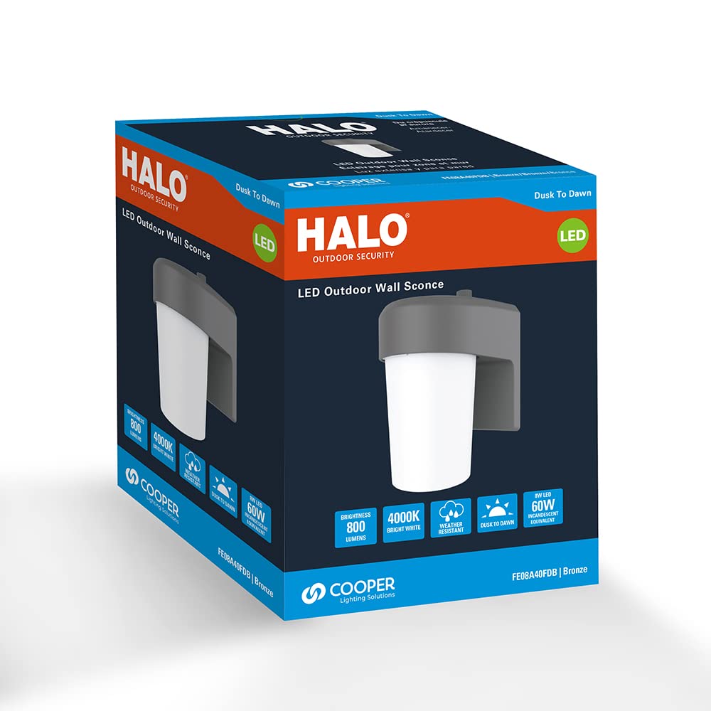 HALO FE 1-Light Bronze LED Outdoor Lantern Sconce with Dusk to Dawn