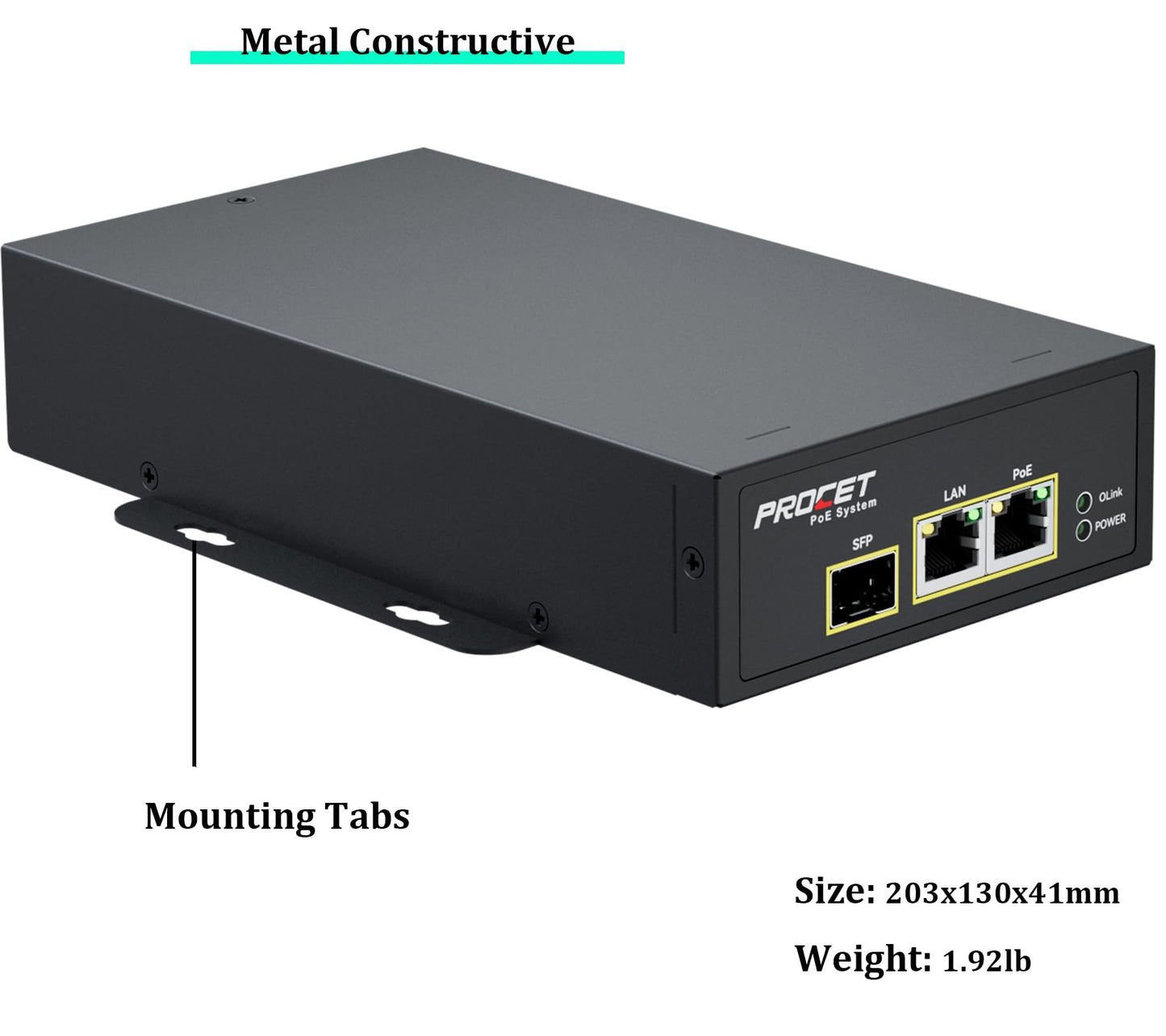 PROCET SFP Fiber PoE Injector PoE++ up to 95W Gigabit Uplink Support, Wide Temp -40? to 149? for PTZ AI Camera, Sisco Access Point, Small Cell, Smart