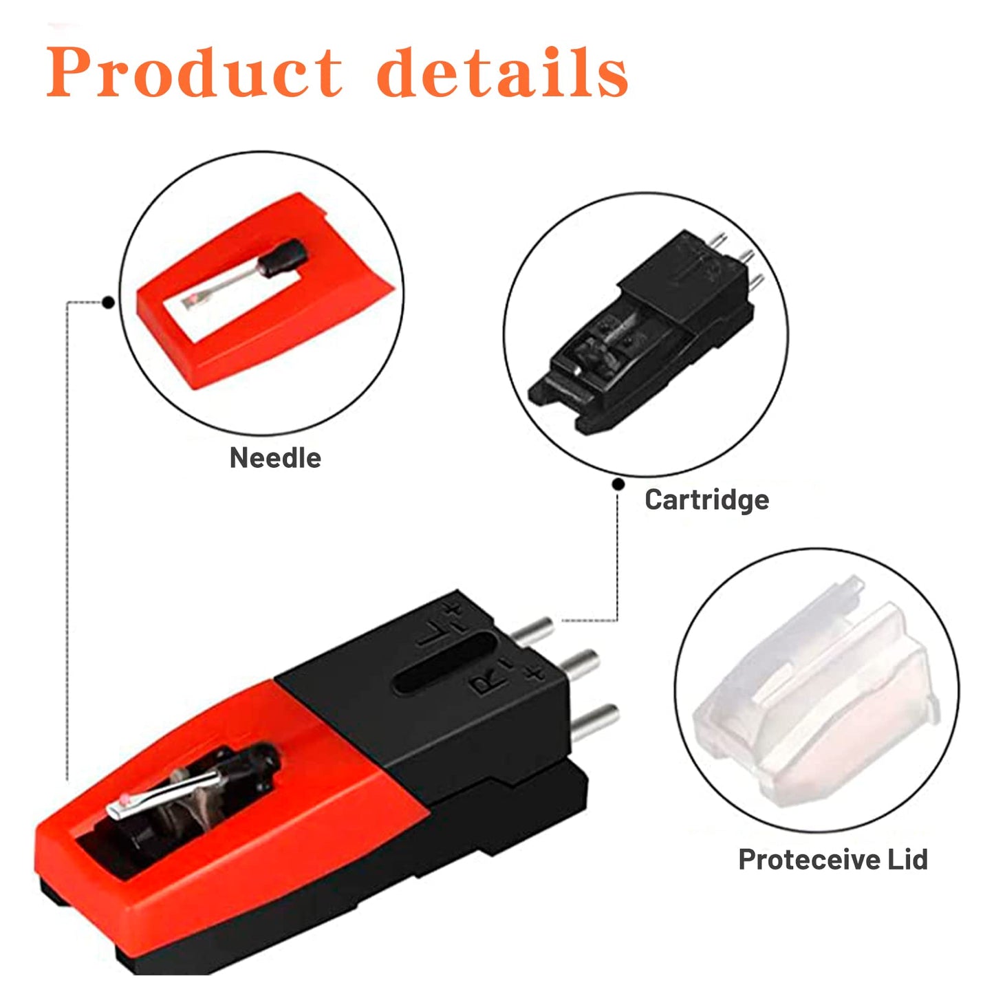 Record Player Needle, 1 PC Record Player Cartridge with 4 PCS Diamond Stylus Replacement for Crosley, ION, LP, Phonograph