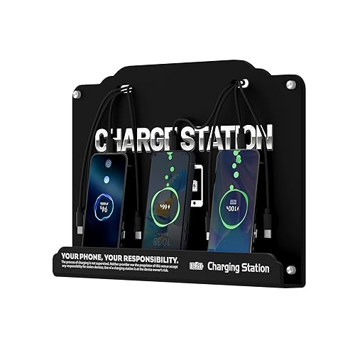 Wall Mounted 8 Port Charging Station with Fast Charigng Cables - Multi Device Charging Dock for Office, Hotel & Public Spaces | Compatible with iPhone