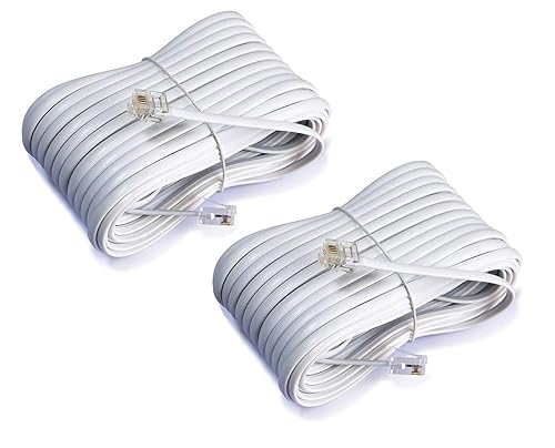 iMBAPrice (2-Pack 50 Feet RJ11 4C Modular Long Telephone Extension Phone Cord Cable Line Wire - White
