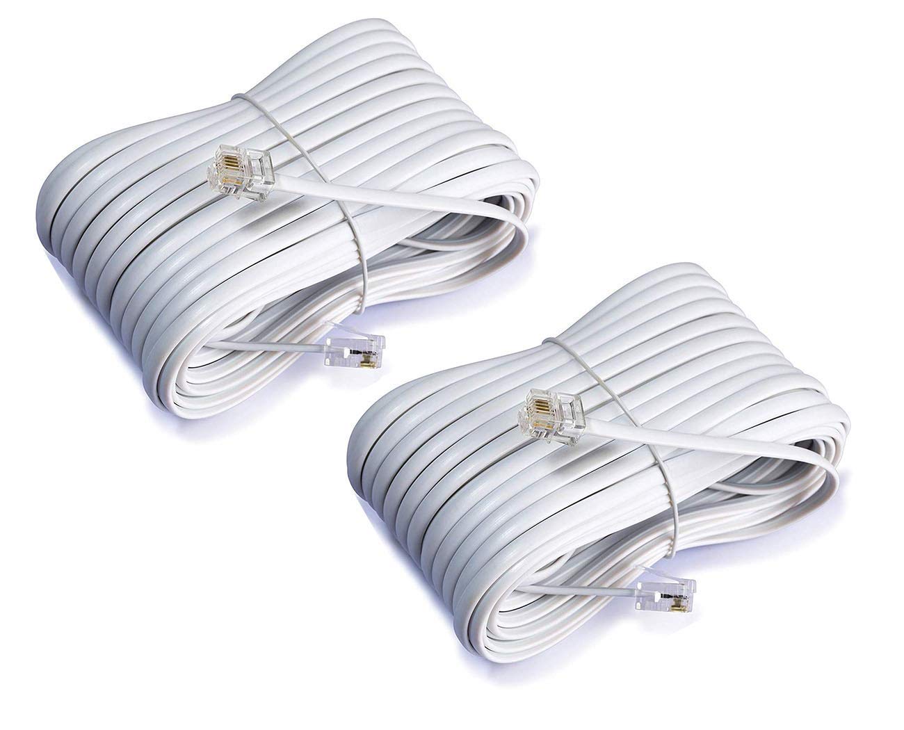 iMBAPrice (2-Pack 50 Feet RJ11 4C Modular Long Telephone Extension Phone Cord Cable Line Wire - White