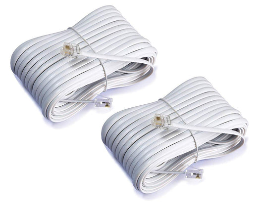 iMBAPrice (2-Pack 50 Feet RJ11 4C Modular Long Telephone Extension Phone Cord Cable Line Wire - White