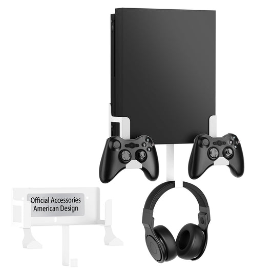 Wall Mount Kit with Detachable 2 Controller Holder & Headphone Hanger, Metal Wall Mount Holder Compatible with Xbox One X, White