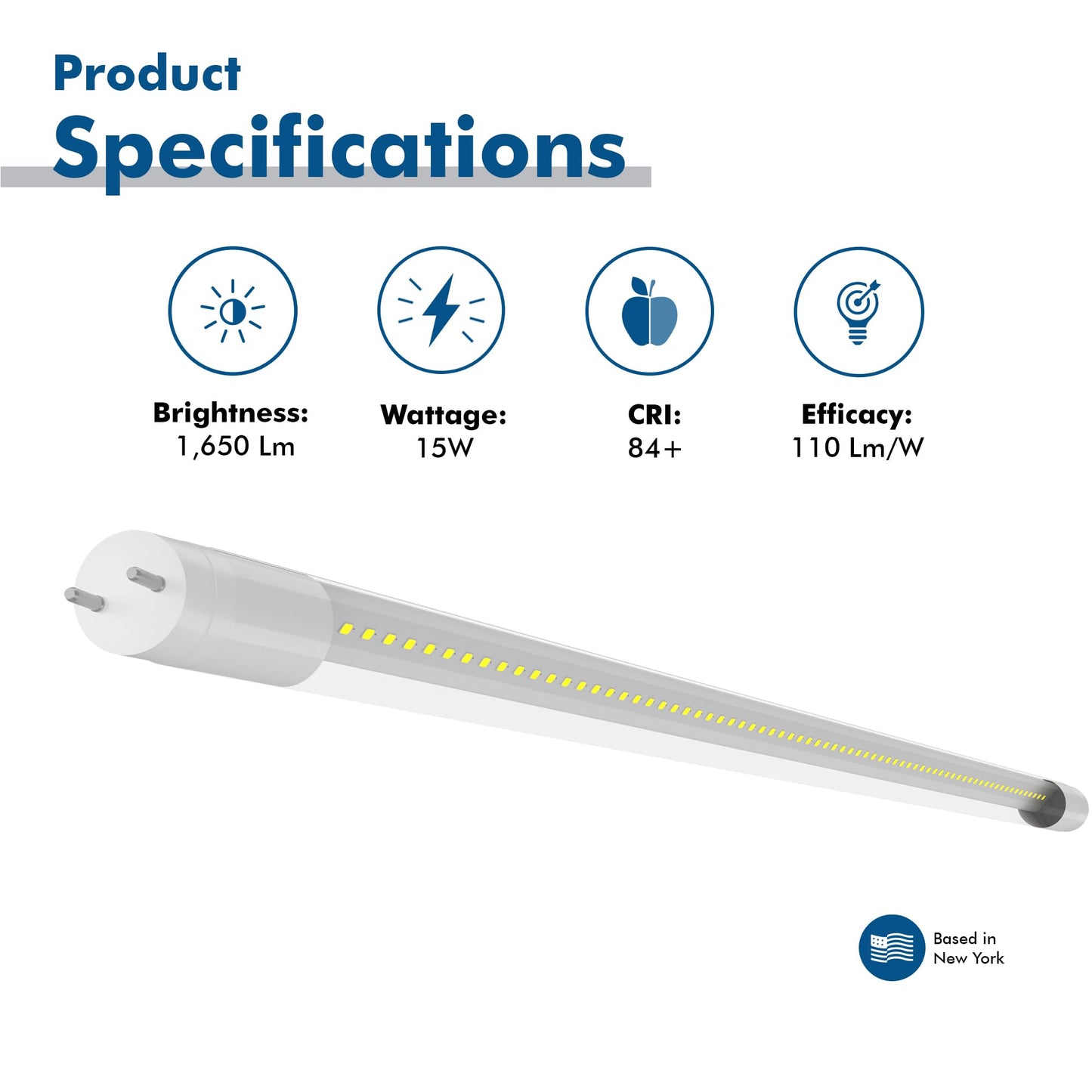 BLKKAP 3 ft. T8 G13 LED, F25T8, FO25, Type A Plug & Play, 3000K, Clear