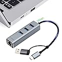 USB C to Ethernet Adapter YICORPS 3 Port USB 3.0 Expander Hub to RJ45 LAN with Gigabit Ethernet LAN Adapter for MacBook/Windows 10/8.1/Surface