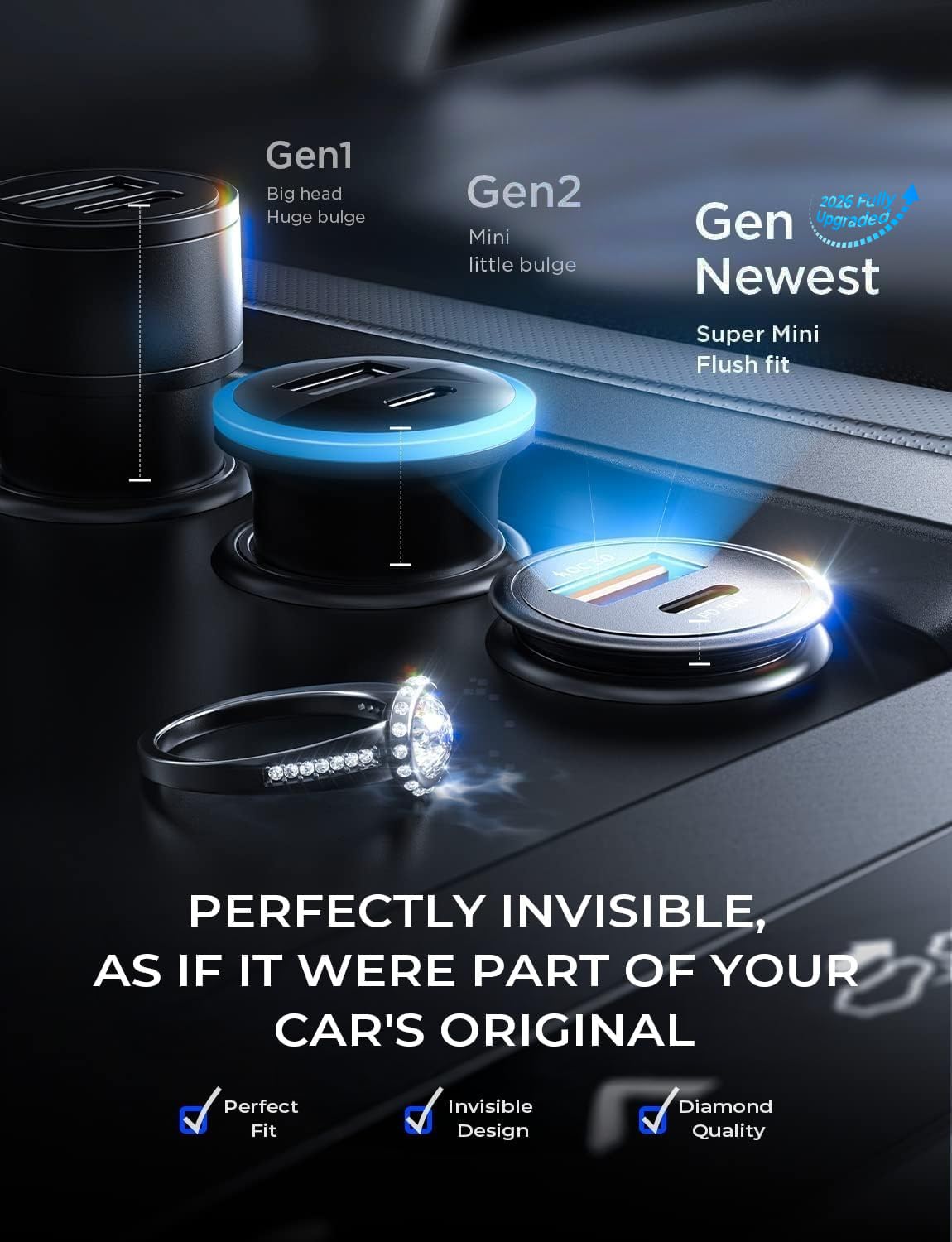 AINOPE 67.5W [Mini&Metal] Cigarette Lighter Adapter Car Charger USB C Fast Charging, PD&QC Cigarette Lighter USB Charger 12V Outlet Plug Socket