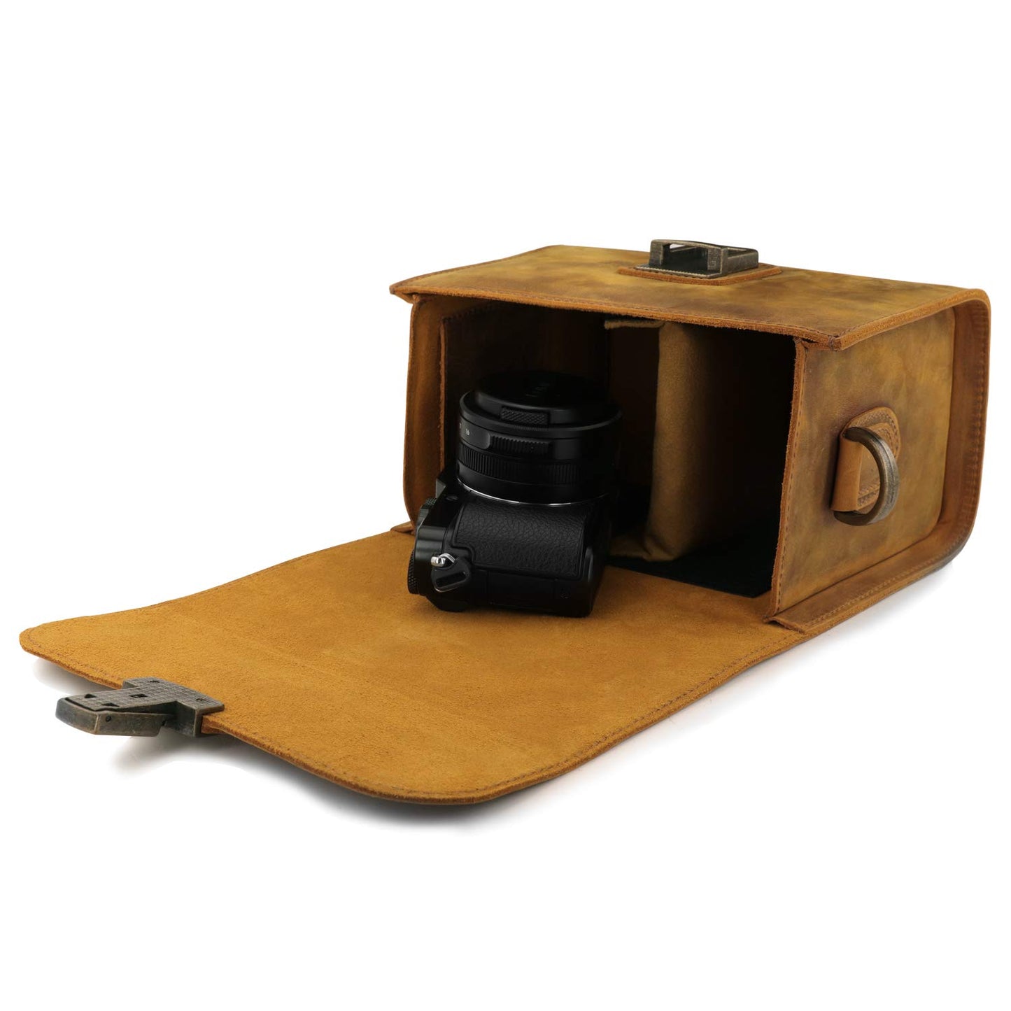 MegaGear Pebble Genuine Leather Camera Messenger Bag for Mirrorless, Instant and DSLR Cameras