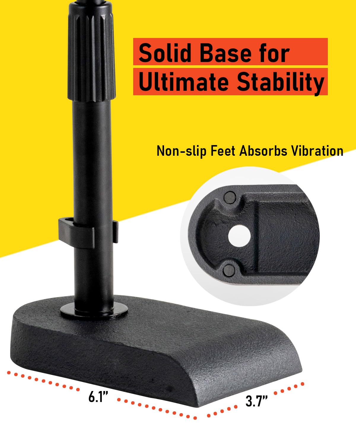 Stage Rocker Adjustable Low-profile Microphone Stand - Snare/Tom Bottom/Bass (Kick) Drum/Table Top, Adjustable Height, 15.75“ Telescoping Boom Arm