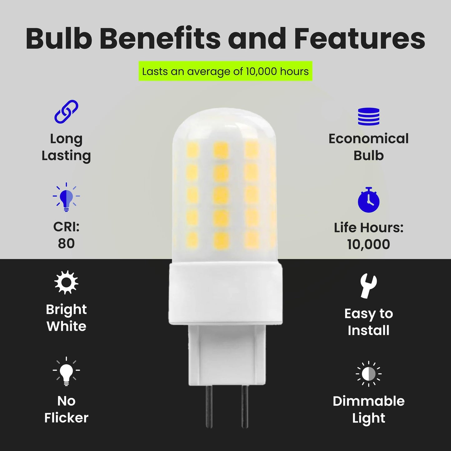 Feit Electric 50-Watt Equivalent, T4 LED Light Bulb, GY6.35 Bi-Pin Base, Dimmable, 3000k Warm White,120V for Chandeliers and Décor Light Fixtures