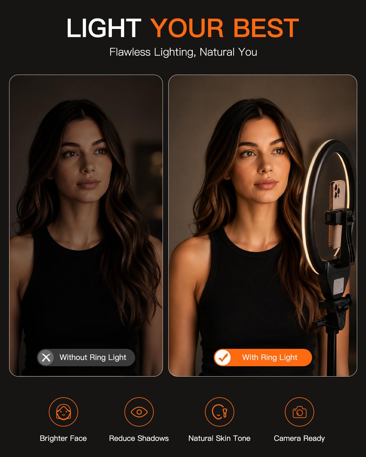 Sensyne 10" Ring Light with Stand and Phone Holder, LED Selfie Ring Light Tripod for Video Recording/Live Stream/Makeup/YouTube/TikTok, Compatible