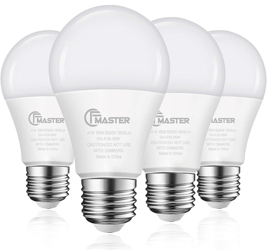 CFMASTER A19 LED Light Bulb, LED Bulbs 100 Watt Equivalent, 5000K Daylight Light Bulbs, 1500 Lumens, E26 Standard Base Lightbulb, Non-Dimmable 15W
