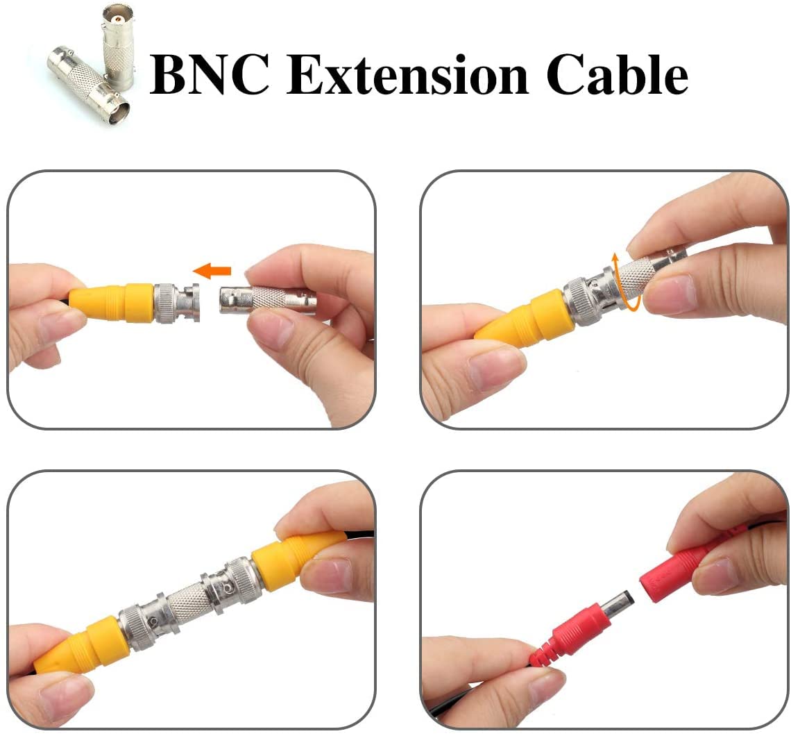 BNC Cable, 200ft 4Pack All-in-One Siamese Video and Power Security Camera Wire Cord with 2 Female Connectors for All Max 5MP HD CCTV DVR Surveillance