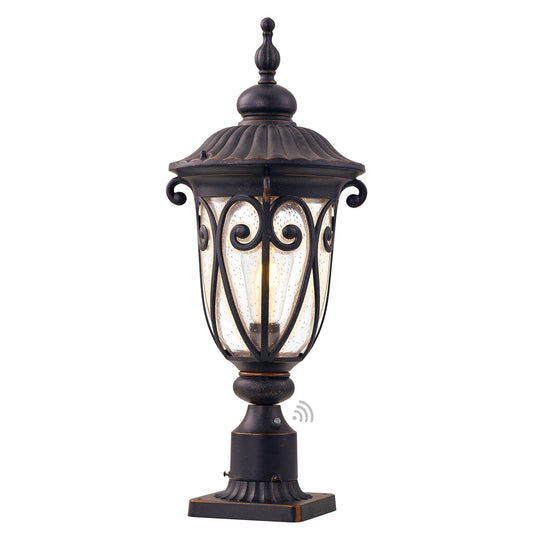 GOALPLUS 24 Inch High Outdoor Post Light Fixture with Dusk to Dawn Sensor, Bronze Post Lantern with Pier Mount, Exterior Pole Lighting with Seeded