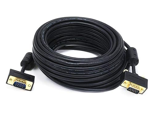 Monoprice Ultra Slim SVGA Super VGA Male to Male Monitor Cable - 35 Feet with Ferrites | 30/32AWG, Gold Plated Connector
