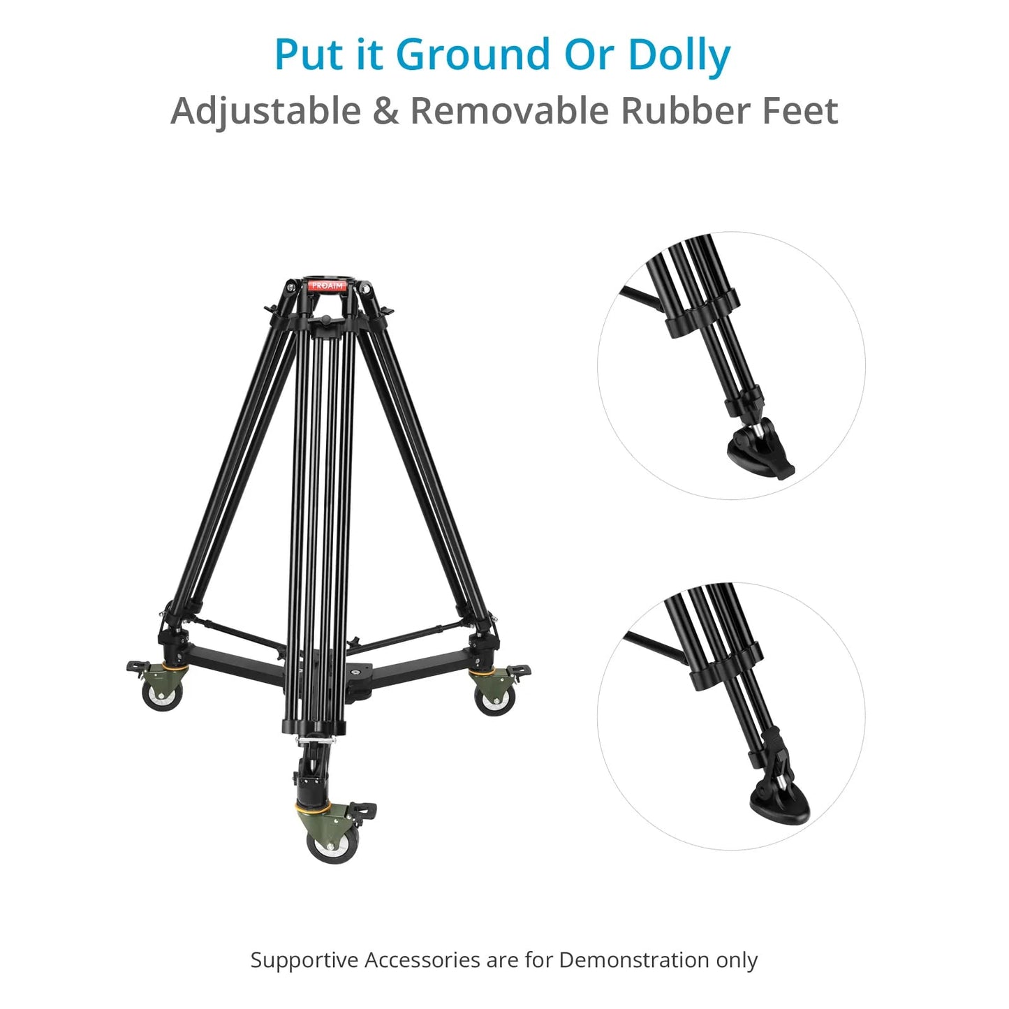 Proaim 100mm Telescopic Tripod Stand w/Shoes for DSLR Video Camera, Slider, Jib/Crane & Fluid Head. Aluminum Made, Reliable & Stable. for Travel