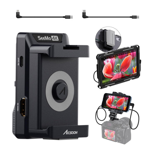 Accsoon SeeMo 4K HDMI Video Transmission for iPhone 17/16/15/14/13 iPad, 4K30/1080p60 Video Camera Transmitter Monitor, Real-time