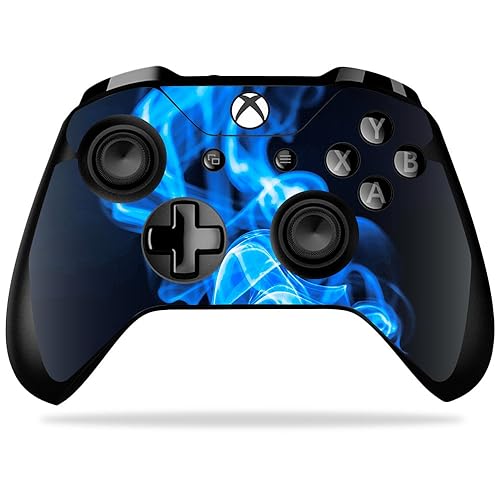 MightySkins Skin Compatible with Microsoft Xbox One X Controller - Blue Flames | Protective, Durable, and Unique Vinyl Decal wrap Cover | Easy