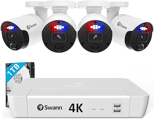 Swann Pro 4K Ultra HD, 8 Channel Security System, 1TB NVR, 4 Bullet PoE IP Cameras Outdoor, Wired Surveillance CCTV, Heat Motion Vehicle Detection