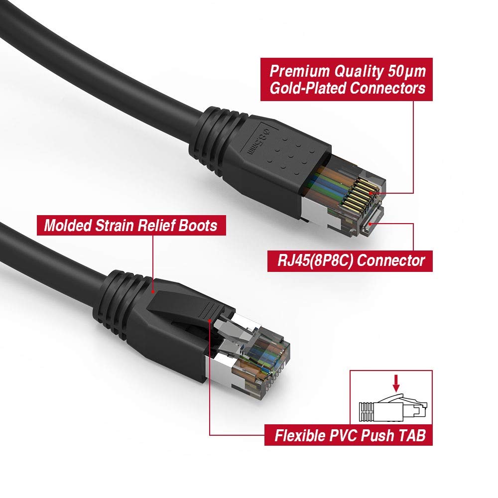 Nippon Labs Cat8 RJ45 25FT Ethernet Patch Internet Network LAN Cable, Indoor/Outdoor, 24AWG Shielded Weatherproof S/FTP for Router, PS4, PS5, Xbox