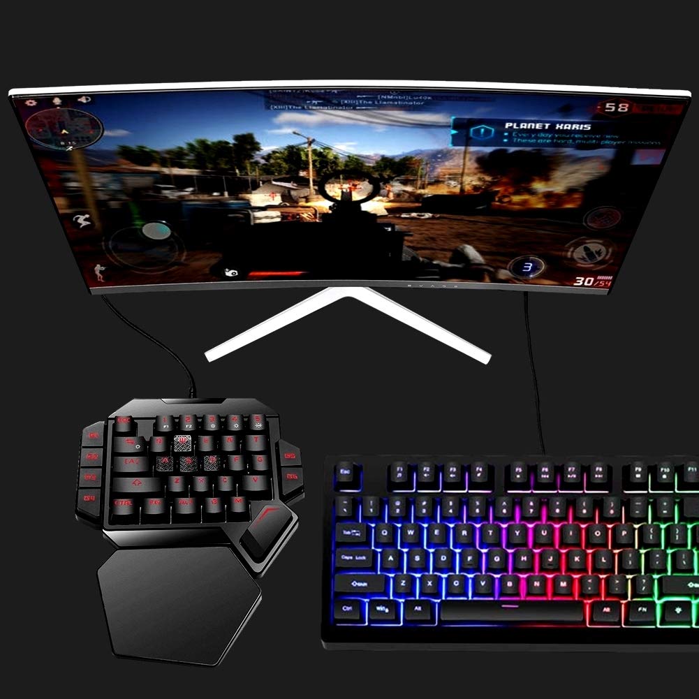 Cakce RGB One Handed Mechanical Gaming Keyboard,Colorful Backlit,Wrist Rest Support,Professional USB Wired Single Hand Mechanical Keyboard for Game