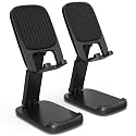 2 Pack Cell Phone Stand for Desk, iPad Stand [Height Adjustable & Upgraded Stable Base] Foldable & Non-Slip Silicone Pad Phone Holder, iPhone Stand